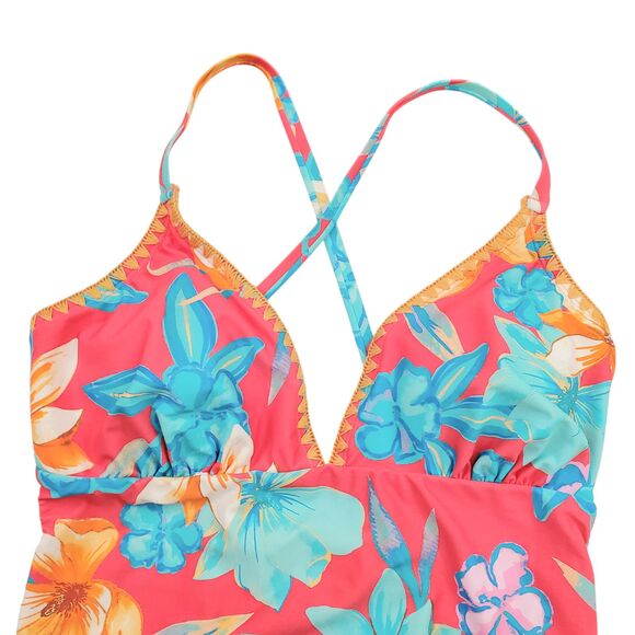 Cupshe Swimsuit Womens XL Pink Tropical Print Lace Up One-Piece Travel Beach - Picture 5 of 11